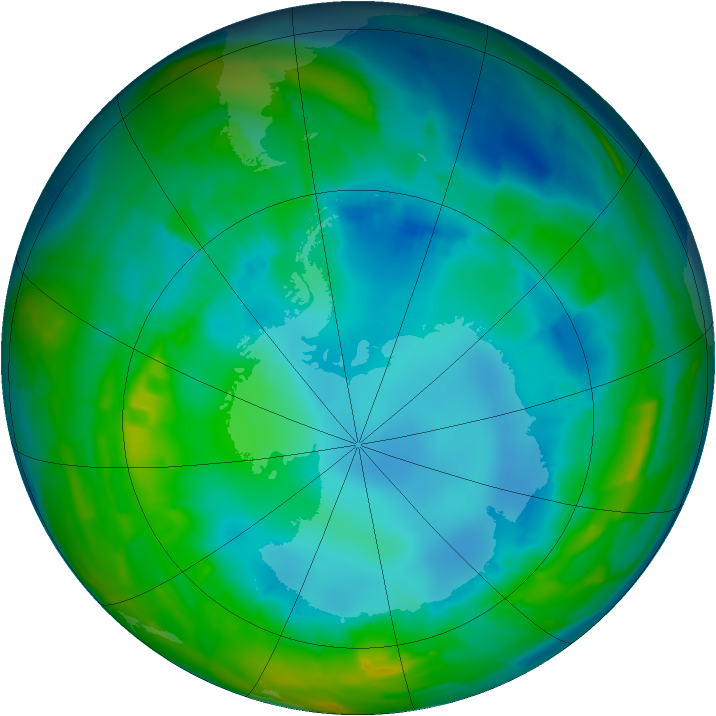 Antarctic ozone map for 11 August 2015